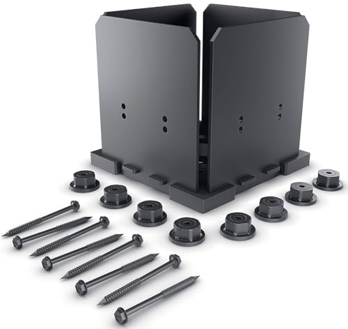 OZCO Ironwood Post Base Kit, 8in x 8in, 1 Kit with Hardware, Black