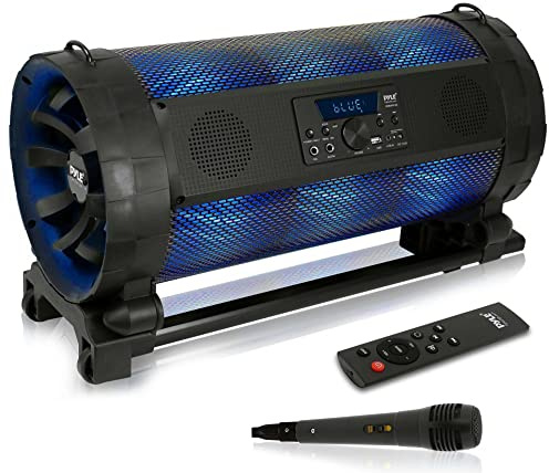 Pyle Portable Bluetooth Boombox Stereo System - 600 W Digital Outdoor Wireless Loud Speaker w/LED Lights, FM Radio, MP3 Player, USB, Wheels, w/ Karaoke Microphone, Remote Control - PBMSPG198, Black