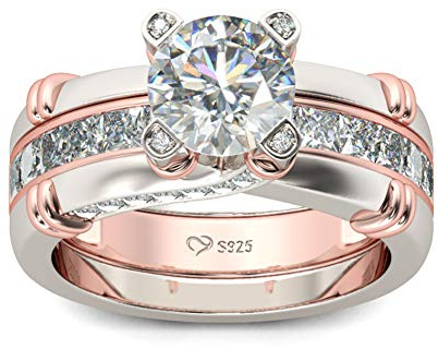 Jeulia Diamond Band Rings for Women cz Sterling Silver Interchangeable Ring Sets Wedding Engagement Anniversary Promise Ring Bridal Sets (rose gold, K-½)