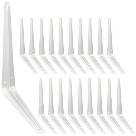 Shelf Brackets 10 Inch, 20 Pack White Metal Heavy Duty L Adjustable Floating Shelves Bracket, 10 x 8 Inch Industrial Pipe Decorative Shelf Angle Bracket for Wall with Screws