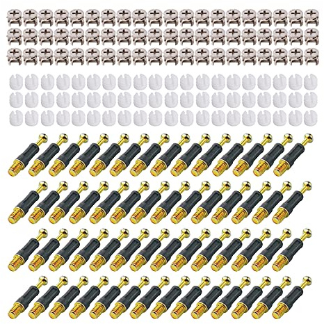 LOOTICH Raccords de Came Ø11,8mm avec Goujons à Visser M6x36mm et Écrous Pré-insérés M6 pour la Connexion de Panneaux d'armoires de Meubles Noir Lot de 100