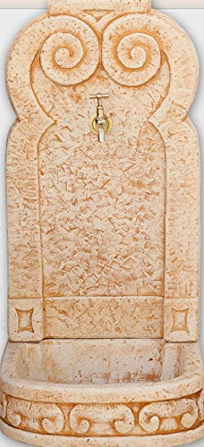 Fuente Pared Modelo Primavera 38x32x76cm. para jardín|Hormigón Piedra |Incluye Grifo|Fuente Decorativa para Exterior| Peso: 37Kg| Color: Teja