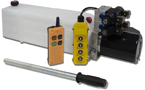 Flowfit 24 V DC Doppel-Magnetspender, hydraulisches Kraftpaket mit 13 l Tank, Handpumpe und kabelloser Fernbedienung ZZ016253