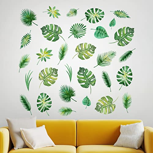 30x Dschungel Wandaufkleber Wohnzimmer Blatt Dekor Tropische Blätter Grüne Pflanze Baum Aufkleber Kunst Aufkleber Palmen Dekoration Schlafzimmer Wände Blumen Wandbild Botanische Vinyl Abziehbilder