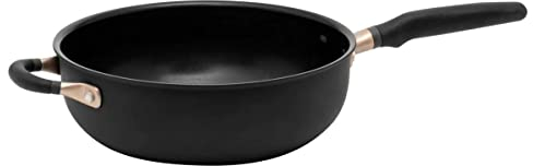 Meyer Accent Deep Frying Pan Non Stick 26cm - Induction Suitable Chefs Pan with Ergonic Heat Resistant Handles, Dishwasher Safe, Durable Hard Anodised Cookware, Black, 4.3L