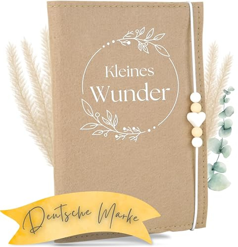 MAHEWA® Funda para pasaporte de maternidad de alta calidad de tejido de fieltro para pasaporte de maternidad, hecha a mano, diseño Pequeño milagro 2, beige)