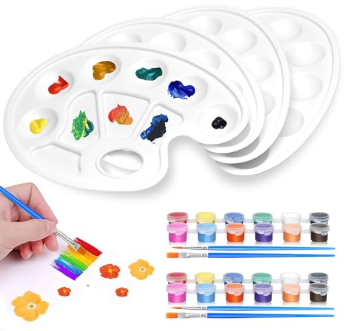 Mischpalette, Farbpaletten, Malpalette mit 4 Stück Pinsel zum Malen und für Bastelarbeiten, 4 Stück