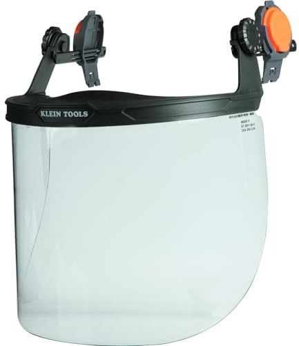 KLEIN TOOLS 60528 Full-Brim Hard Hat Face Shield, Clear, Impact-Rated, Anti-Fog, Low-Profile Design, Flip-Up, Earmuff Compatible, One Size