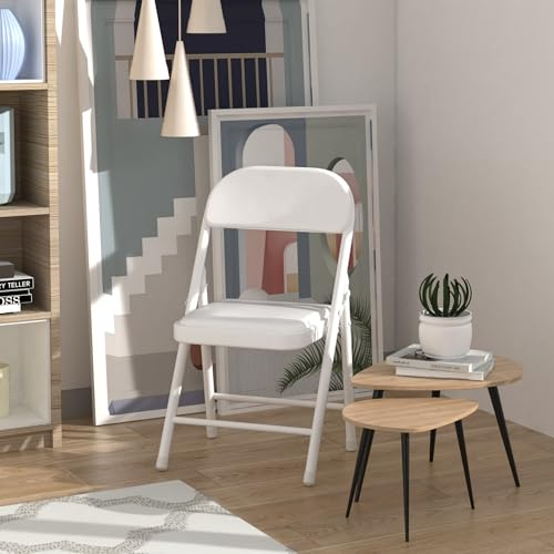 1er Set Metall Klappstuhl Gepolstert Klappstühle aus Leder, Klappsessel bis 150 kg, Campingstuhl Faltbarer Stuhl Klappstuhl Garten Platzsparender Klappbarer Weiß Folding Chair für Partys Picknicks