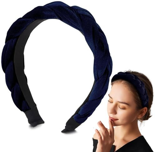 Favuit Samt Haarreif, Geflochtene Stirnbänder Breit Haarband Vintage Gepolsterte Haarreifen Trachten Solide Kopfschmuck Mode Haarschmuck für Damen und Mädchen (Blau)