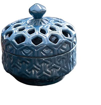 Vaso per la conservazione dell'aglio， Barattolo di stoccaggio vuoto in ceramica vintage fatto a mano con vaso di aglio, zenzero, cipolla, condimento(Blue)