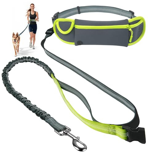 Fida 3-in-1 Hands Free Dog Leash with Zipper Pouch & Bungee, Reflective Crossbody Waist Running Leash for Dogs with Traffic Handle for Safe Walking, Jogging