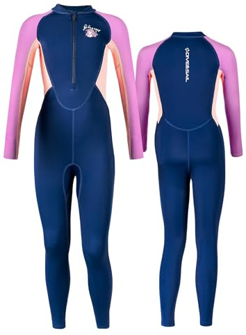 Maeau Girls Swimsuit Long Sleeve Rash Guard Full Body Swimsuit for Kids Diving Suit One Piece Bathing Suit for Diving Snorkelling Surfing 11-12 Years Purple