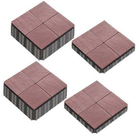 WPC Baldosa de Compuesto 30x30cm, 1㎡ Baldosa de Compuesto para Patio Cortable Sistema de Enclavamiento Sistema de Drenaje Click Lock-in Cubierta de Suelo Fácil Instalación A 22pcs