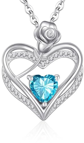 Cosie Lily Regalo Dia De La Madre Collar Plata De Ley 925, Corazon Rosa Joyeria Colgante Cadena, Cumpleaños Día De La Madre Regalo Originales para Mama Abuelas Amiga, Azul marino