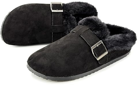 JOMIX Ciabatte Invernali Donna in Peluche Calde Pantofole Pelose Eleganti da Casa Zoccoli Comodi Suola Antiscivolo in Sughero Sabot Imbottito con Pelliccia WCT255274 Nero 37