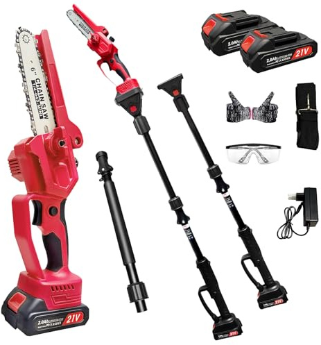 Scie à perche sans fil 300 W avec moteur sans balais, télescopique de 141 à 240 cm, rallonge en aluminium, tête rotative à 180°, pour branches et arbustes de jardin