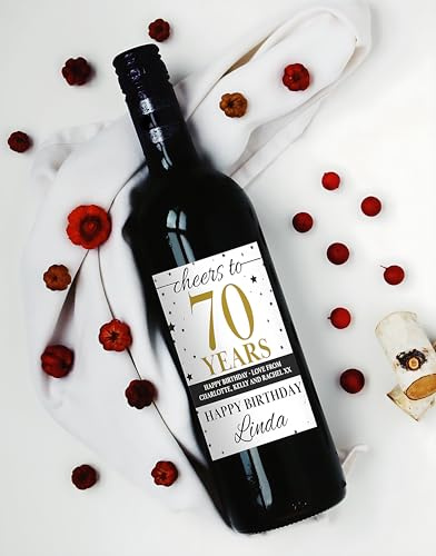 Birthday Gift Personalised Wine Bottle Label Sticker for Her Funny Champagne Customised Name & Message - 30th, 50th, 21st, 70th, 18th, 20th Birthday Idea (70th Birthday)