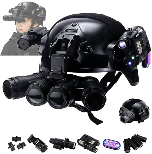 Set de Casco Táctico para Niños - Modelo NVG de 4 Ojos, Linterna y Montura NVG | Equipo de Combate Multifuncional para Cosplay, Airsoft y Juegos al Aire Libre