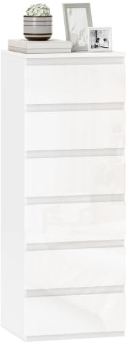HOMCOM Cómoda 6 Cajones Dormitorio Estrecha 40x35x109 cm Blanco Brillo | Sinfonier, Ahorro Espacio, Cajonera para Sala de Estar, Comedor, Entrada
