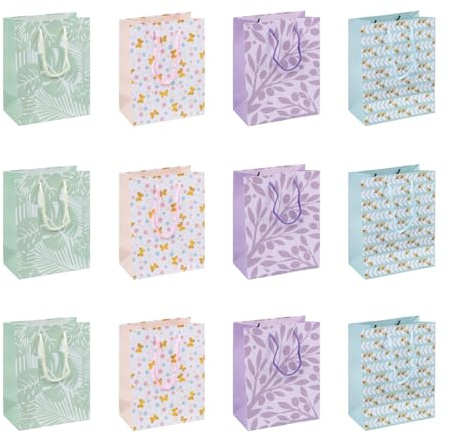 DONAU HOME Sacchetti da regalo/confezione da 12 pezzi /18x23x10 cm/Borsa regalo/Laminata//Tutto l'anno/Vari motivi/Infrangibile/Elegante/Con manico/Regalo/Souvenir/Mix di colori
