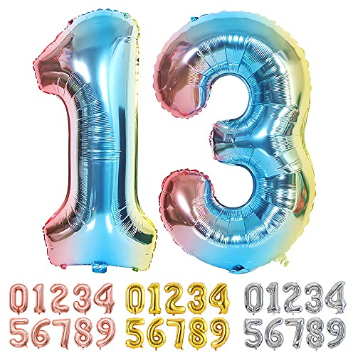 Ponmoo Foil Balloon Number 13/31 Gradient Blue, Giant Numbers 0 1 2 3 4 5 6 7 8 9 10-19 20-29 30-39 40-49 50-60-70-80-90-100, Large Balloons for Wedding Anniversary Birthday Party Decoration