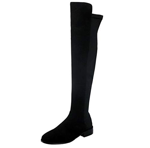 Birdsight Mode Bottes Cuissarde Femmes Longue Boots Chaud Talon Plat Bloc Carrés Daim Winter Bootie Chaussures Thigh High Sexy(Noir，39
