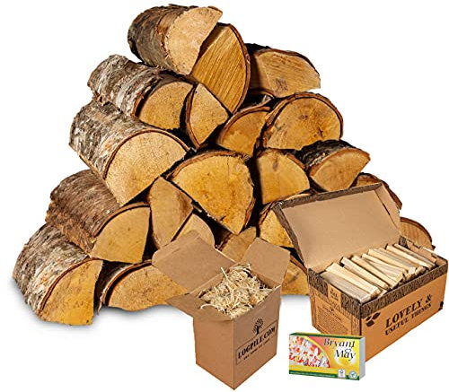 Logpile - Birch 20kg Kiln Dried Logs Fire Starter Kit | Birch Wood, Kindling, Natural Firelighters, Safety Matches | Sustainably Sourced Firewood, Logs for Wood Burner, Log Burner, Fire Pit