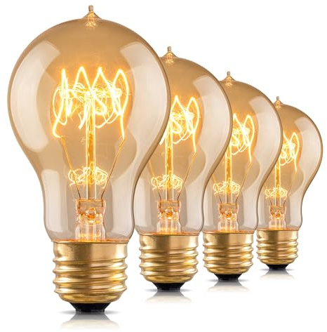 runquiz Warm Incandescent Light Bulbs 60 Watt,A19/A60 Vintage Style Edison Bulbs E26,Soft Yellow Light Bulbs,Amber Bulbs,Retro Light Bulb Old Fashioned,Halogen Dimmable Edison Bulb Squirrel Cage