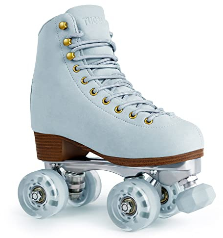 Roller Skates for Women or Men with Height Adjustable Rubber Stoppers Retro Suede Quad Roller Skates for Outdoor and Indoor