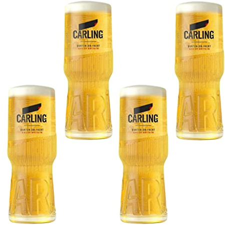 GarageBar Carling Glass | Bicchiere da birra nucleato | Prodotto ufficiale | Viene fornito con 2 tappetini antigoccia per birra (4, pint/567 g)