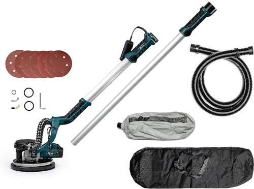 DÜSSELDORF | Lijadora de Pared, 1000W con Sistema Automático de Recogida de Polvo, Accesorio Único para Lijar Techos, 6 Velocidades Ajustables, 12 Discos Lijadores, Luz LED