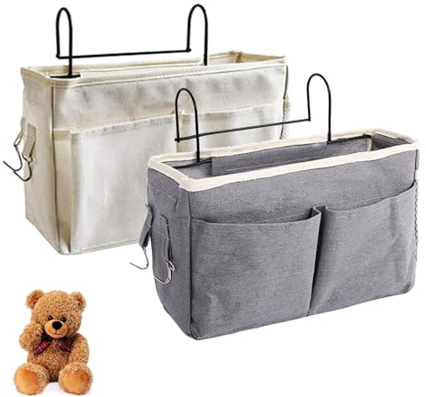 Smilbaley 2 Pezzi Borsa da Letto, Organizer da Letto, Porta Telecomando da Letto, Tasche da Comodino per Casa, Utilizzato per Conservare Oggetti Come Abbigliamento, Libri, Cuffie, ecc