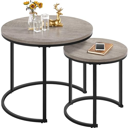 Yaheetech 2er Set Couchtisch Beistelltisch Runder Satztisch Metallgestell Kaffeetisch Wohnzimmertisch Modernes Design Sofatisch Kleiner Tisch, Grau