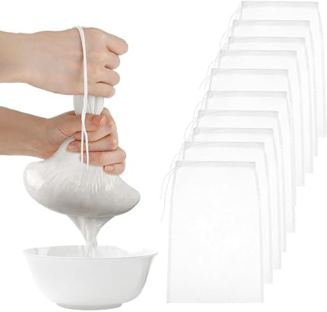 KLEHOPE Sacchetto Filtro per Straining 10 Pezzi Sacchetto per Latte di Noci, Nylon Sacchetti Filtranti per Alimenti con Coulisse, Filtro Residui, per Latte Soia, Succo, Sacchetti Medicinali