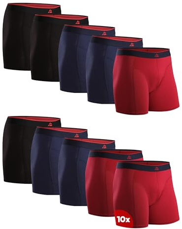 DANISH ENDURANCE Bamboo Boxer Shorts for Men, Breathable Underwear, Soft Antibacterial Pants, 10 Pack Multicolour (4xNavy, 3xBlack, 3xRed) XL
