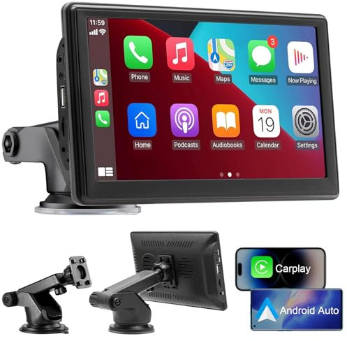 Muiefe Wireless Car Play Screen, Portable Car Stereo with Apple Carplay & Android Auto, 7 Inch HD Touch Screen GPS Navigation Video Player with Bluetooth, Live Navigation, Mirror Link, Voice Control
