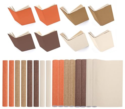 PATIKIL 14x10 Tela para Encuadernación de Libros, 8 Piezas Tela de Reparación de Cubiertas de Libros para Encuadernación de Libros, Artesanía en Libros Marrón Oscuro/Marrón/Naranja/Beige