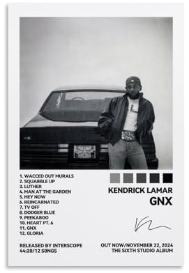 Geegao Kendrick - Póster de música Lamar de rapero vintage, portada de álbum, pósteres musicales para habitación, lienzo estético, arte de pared, decoración de dormitorio, 12 x 18 pulgadas (30 x 45