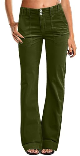 Jeans da donna a vita alta, stile flare, bootcut, per il tempo libero, jeans da donna usati, vintage, a gamba dritta, pantaloni estivi monocromatici, in tessuto leggero, comodi, eleganti, verde, M