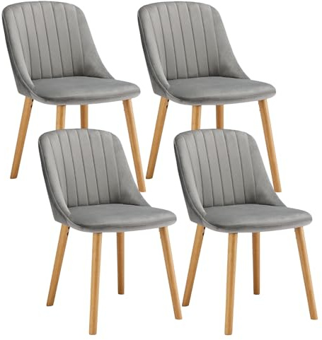 Goeurvant Dining Chairs Polyester Kitchen Chairs Set of 4 Upholstered Chair for Living Room with Wood Legs, Light Grey