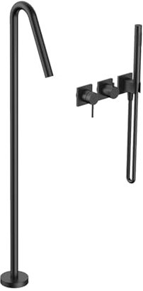 BiaoTeng Grifo Bañera Exenta Negro y Ducha agua Fría y Caliente Laton Grifo de Bañera Empotrado Pared