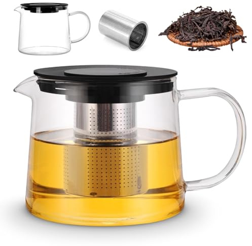 1,5 l glaskanna med sil, tekanna glas, avtagbar infuser för te och kaffe, plastlock för svart grönt te frukt te doftande te örter