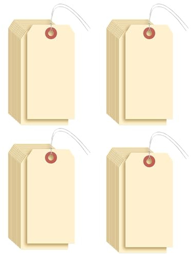 50 tomma fraktetiketter med trådöglor, manillaptiketter med hål, 4 3/4 tum x 2 3/8 tum – perfekt för märkning av föremål utomhus, bildelar, bagage, lager etc. (gul)