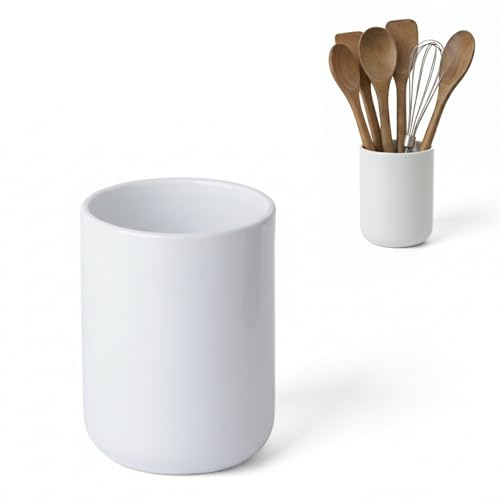 Kook Time Portautensilios de Cocina CURVE - Bote de Cerámica Grande y Estable para Utensilios. Organizador de Espátulas, Cucharones y Menaje. 11 x 15 cm.- Blanco