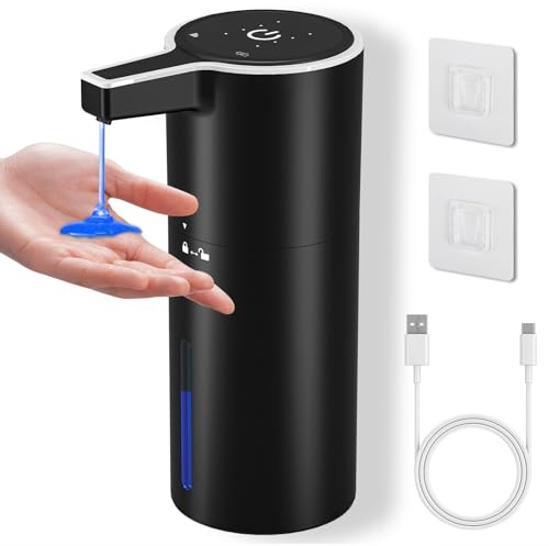Dispenser di sapone automatico liquido, 400 ml, dispenser di sapone con sensore a infrarossi, 4 velocità, da parete, 1800 mAh, ricaricabile tramite USB, impermeabile IPX5, adatto per la cucina, bagno