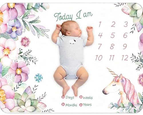 Coperta Mesi Neonato,Tappeto Foto Neonato Mesi,Bambini Foto Fotografia Sfondo Coperta,130 x 100 cm Bambini Mensile Milestone Coperta,Regalo per Baby Shower per Neomamme,Con due cornici per foto(C)