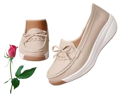 Zapatos ortopédicos para mujer, mocasines de ajuste ancho para mujer, zapatos casuales de negocios, cómodos y ligeros, mocasines planos de trabajo, beige, 39.5 EU