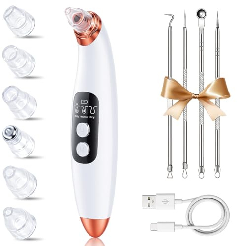Vicloon Aspiratore Punti Neri Professionale, Pulitore dei Pori con 3 Livelli di Aspirazione, 6 Punte di Aspirazione e Serbatoio Dell'acqua Visibile, Aspiratore per Punti Neri del Viso, Bianco