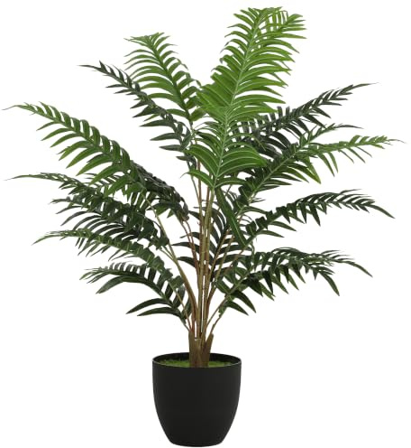 HOMCOM Pianta Artificiale di Felce con 20 Foglie in PEVA 120x90x90 cm Verde | Rami Piegabili, Vaso Nero in PP Riempito in Cemento, Decorazione per Soggiorno, Ingresso, Patio